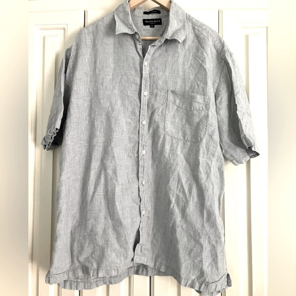 Austin Reed London XL 100% Linen Short Sleeved Plaid Button Down Shirt - Picture 1 of 3
